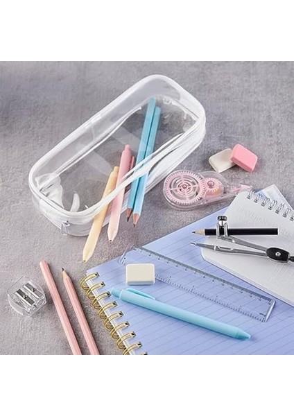 Kalem Çantası, 4 Adet Şeffaf Pvc Fermuarlı Kırtasiye Çantası, Seyahat ve Okul Için Şeffaf Kalemlik, Erkek, Kadın ve Öğrenciler Için fiyatları
