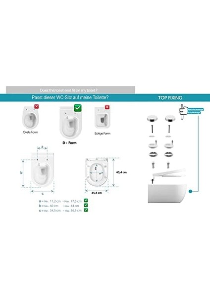 Aqua Bagno | Otomatik Kapanma Sistemli Klozet Kapağı, Antibakteriyel, Ab&apos;de Üretilmiştir, Çıkarılabilir Duroplast Klozet Kapağı, D Şeklinde Üst Üste Biner, Yumuşak Kapanma, Beyaz | Zero (Model)