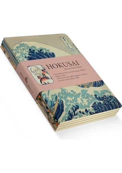Mount Series I - A5, Hokusai 4&apos;lü Defter Seti I, Çizgisiz, Toplam 256 Sayfa, Her Biri 64 Sayfa, Tel Dikiş, Esnek Kapak, Oval Kenar, Tuval Doku, 60 Gram, Sarı Krem Renk