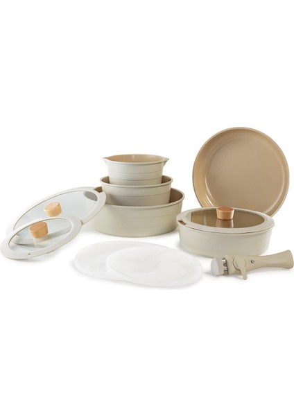 Midas Bej 11 Parça Ayrılabilen Saplı Iç Içe Geçebilen Tencere Tava Seti modelleri