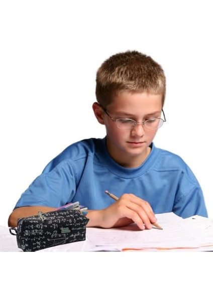 Matematik Formüllü Kalem Kutusu, Tek Gözlü, Siyah Beyaz Desenli, Fermuarlı Okul Kalemliği