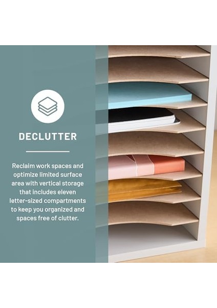 Dikey Masaüstü Sıralayıcı, Ev Ofis ve Sınıf Için Ahşap Kağıt Düzenleyici, 11 Ayarlanabilir, Mektup Boyutu Bölmeler, Gri