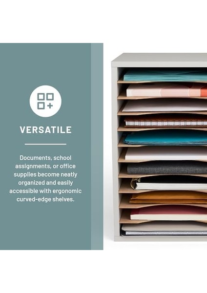 Dikey Masaüstü Sıralayıcı, Ev Ofis ve Sınıf Için Ahşap Kağıt Düzenleyici, 11 Ayarlanabilir, Mektup Boyutu Bölmeler, Gri fiyatları