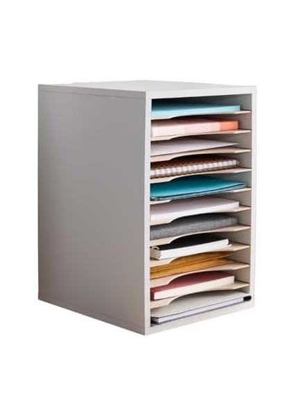 Dikey Masaüstü Sıralayıcı, Ev Ofis ve Sınıf Için Ahşap Kağıt Düzenleyici, 11 Ayarlanabilir, Mektup Boyutu Bölmeler, Gri modelleri