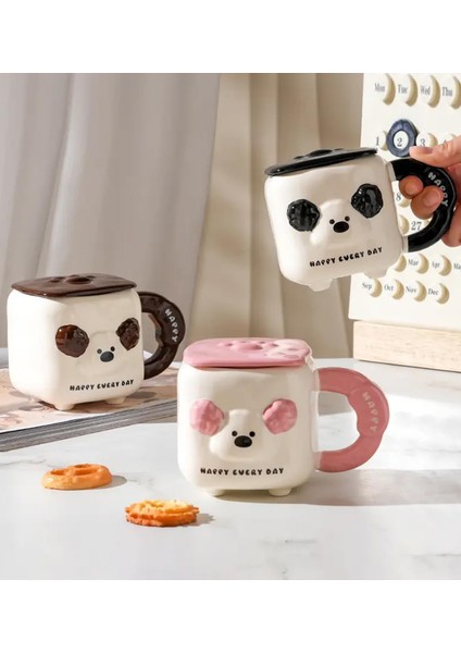 3D Kabartma Köpek Figürlü Seramik Kupa