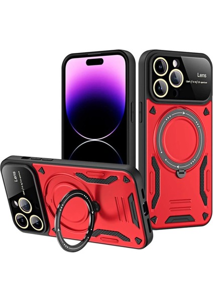 Iphone 16 Pro Kılıf Joy Lens Standlı Kapak - Kırmızı