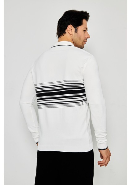 Erkek Göğüs Çizgili Örme Kazak Şık ve Rahat Günlük Kullanıma Uygun Düğmeli Polo Yaka Kısa Kol Kazak fırsatları