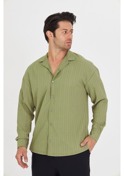 Erkek Düşük Omuz Bürümcük Desen Oversize Apaç Uzun Kol Yaka Gömlek