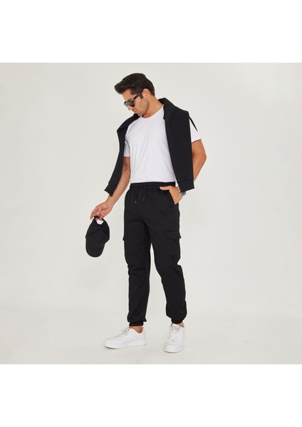 Erkek Kargo Cep Bel Paça Lastikli Gabardin Pantolon
