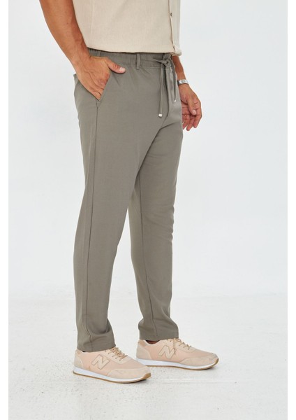 Erkek Bel Kemerli Klasik Bez Ayağı Kumaş Jogger