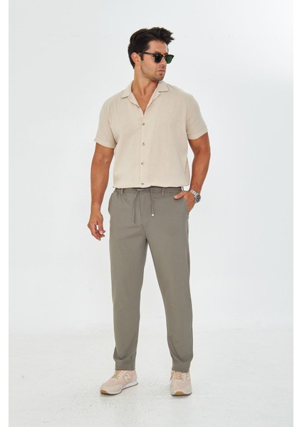 Erkek Bel Kemerli Klasik Bez Ayağı Kumaş Jogger fiyatları