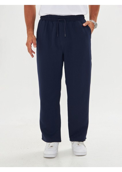 Erkek Baggy Müslin Keten Bel Bağcıklı Lastikli Düz Paça Pantolon modelleri