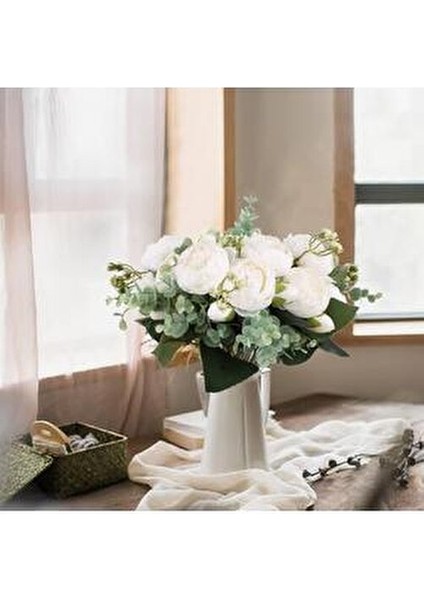 Yapay Çiçek 10 Lu Beyaz Şakayık Demeti Uzun Ömürlü Erengül Gelin Buketi Aksesuar