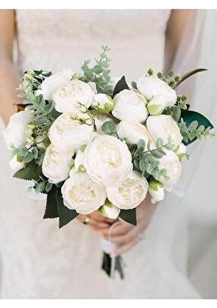 Yapay Çiçek 10 Lu Beyaz Şakayık Demeti Uzun Ömürlü Erengül Gelin Buketi Aksesuar
