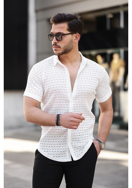 Erkek Kısa Kol Delikli Desen Örme Kumaş Regular Kalıp Kalıp Yeni Sezon Gömlek modelleri