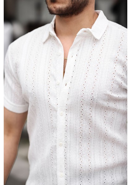 Erkek Kısa Kol Çapraz Delikli Özel Tasarım Örme Regular Kalıp Gömlek fiyatları