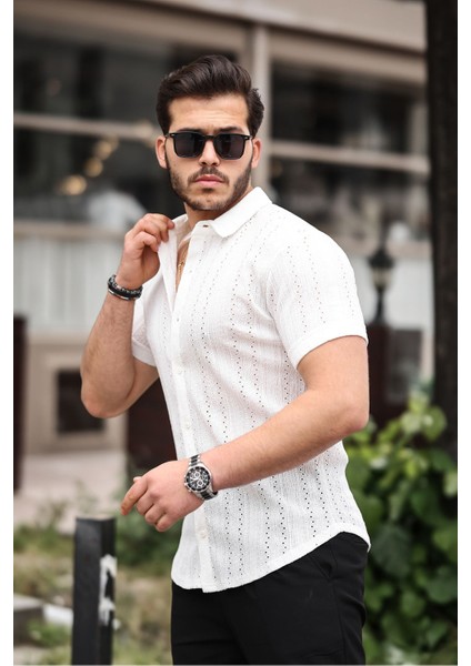 Erkek Kısa Kol Çapraz Delikli Özel Tasarım Örme Regular Kalıp Gömlek modelleri