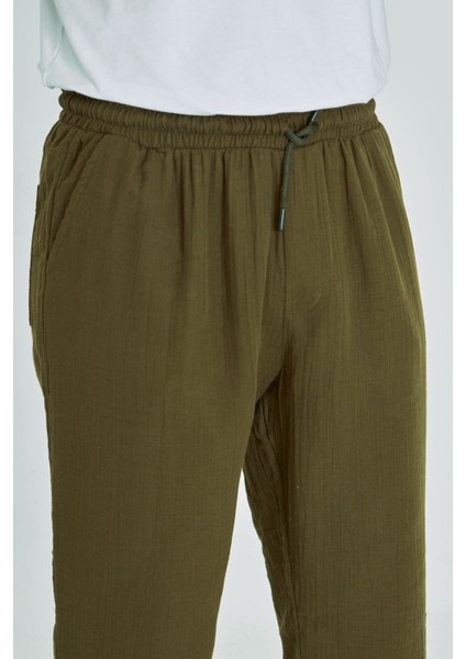 Erkek Baggy Müslin Keten Bel Bağcıklı Lastikli Düz Paça Pantolon fiyatları