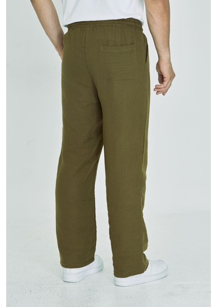 Erkek Baggy Müslin Keten Bel Bağcıklı Lastikli Düz Paça Pantolon indirimleri