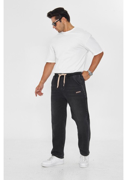 Erkek Baggy Düz Şık Etiket Detaylı Kot Pantolon 713 modelleri