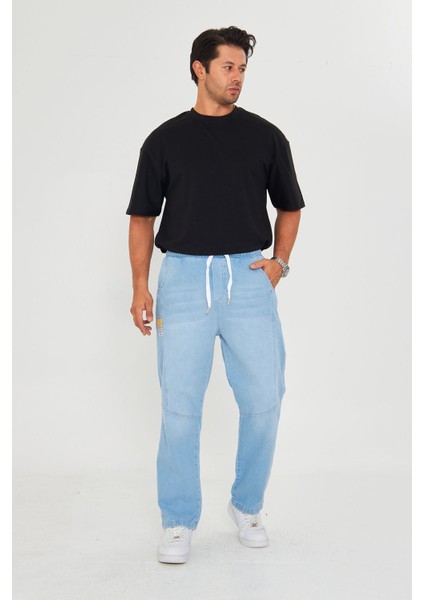 Erkek Parçalı Desen Yan Etiketli Baggy Kot Pantolon 721