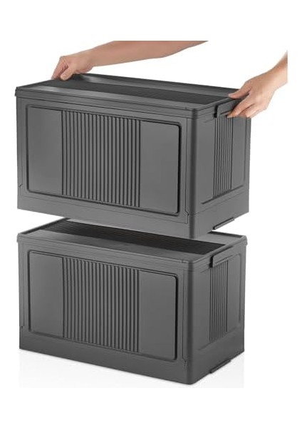 Dev Boy Katlanır Kilit Kapaklı Kasa 55 Litre Hacimli, Yer Kaplamayan Portatif Saklama Kutusu Ardiye, Balkon, Mutfak, Kiler, Bahçe ve Araç Bagajı Için Güvenli Organizer (Antrasit) modelleri