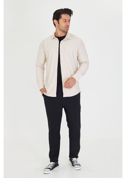 Erkek Uzun Kol Pike Kumaş Dik Yaka Günlük Kullanıma Uygun Slim Klasik Gömlek