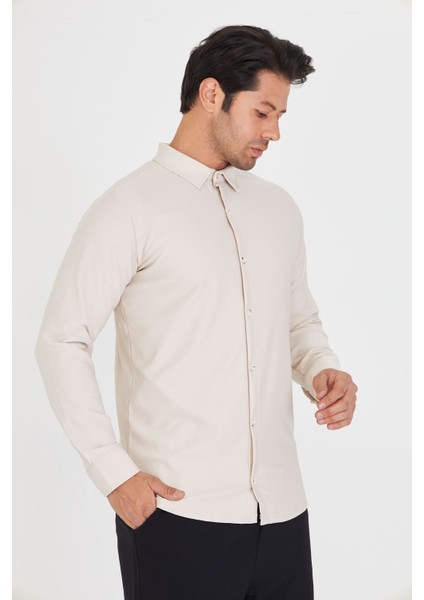 Erkek Uzun Kol Pike Kumaş Dik Yaka Günlük Kullanıma Uygun Slim Klasik Gömlek modelleri