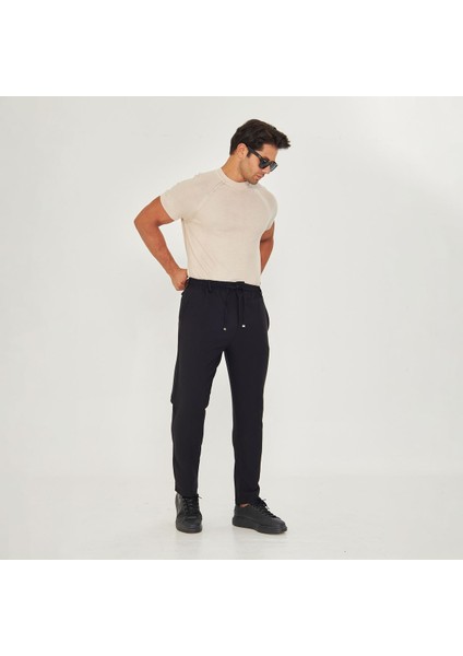 Erkek Bel Kemerli Bağcıklı Düz Paça Dabıl Kumaş Klasik Pantolon