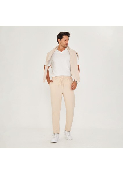 Erkek Bel Kemerli Bağcıklı Düz Paça Dabıl Kumaş Klasik Pantolon