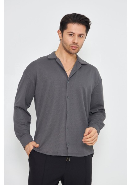 Erkek Yarım Oversize Uzun Kol Apaçi Yaka Ütü Gerektirmeyen Crep Desen Gömlek fiyatları
