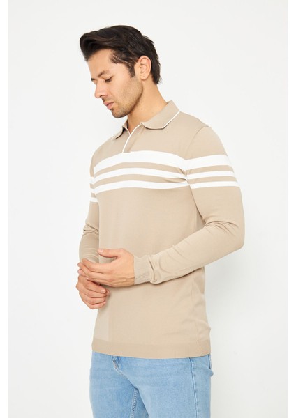 Erkek Gömlek Yaka Göğüs Çizgili Triko Kazak fiyatları