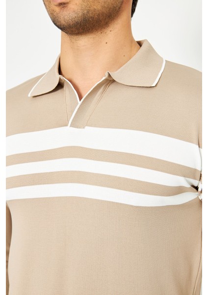 Erkek Gömlek Yaka Göğüs Çizgili Triko Kazak modelleri