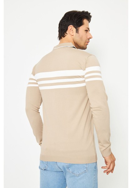 Erkek Gömlek Yaka Göğüs Çizgili Triko Kazak indirimleri