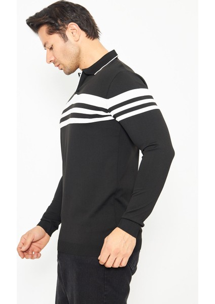 Erkek Gömlek Yaka Göğüs Çizgili Triko Kazak fiyatları