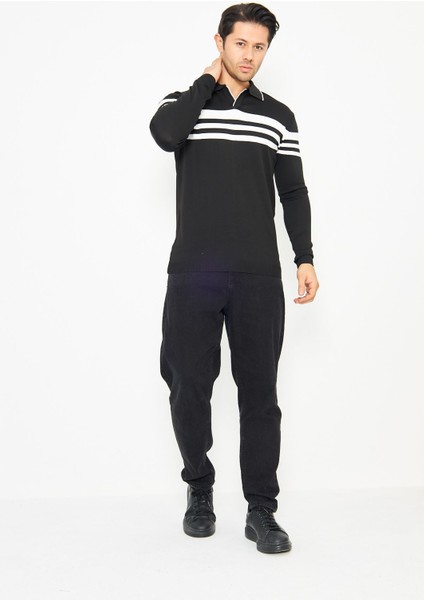 Erkek Gömlek Yaka Göğüs Çizgili Triko Kazak indirimleri