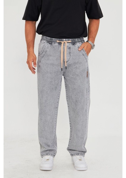 Erkek Baggy Yandan Parçalı Etiket Detaylı Düz Kot Pantolon 707 fiyatları