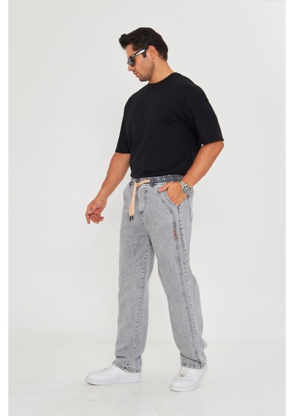 Erkek Baggy Yandan Parçalı Etiket Detaylı Düz Kot Pantolon 707 modelleri