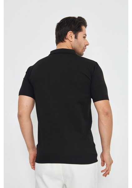 Erkek Yazlık Rahat ve Trend Polo Yaka ve Dikey Fermuarlı Klasik Kısa Kollu Kazak fırsatları