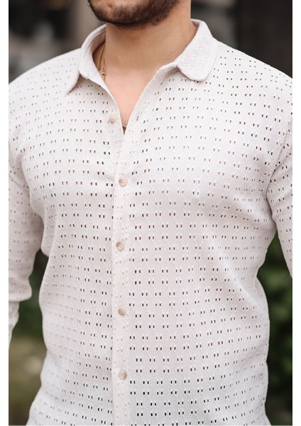 Erkek Uzun Kol Delikli Desen Örme Kumaş Regular Kalıp Kalıp Yeni Sezon Gömlek fiyatları