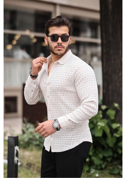 Erkek Uzun Kol Delikli Desen Örme Kumaş Regular Kalıp Kalıp Yeni Sezon Gömlek modelleri