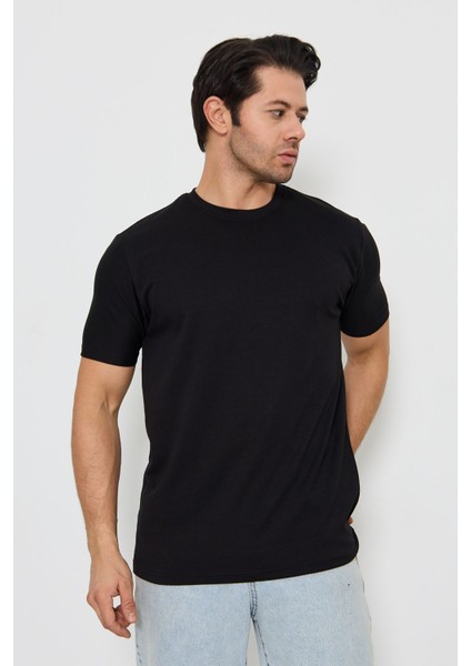 Erkek Sade Basic Bisiklet Yaka 2 Ip Rahat Ferah Dokulu Kumaş Günlük Kullanıma Uygun T-Shırt