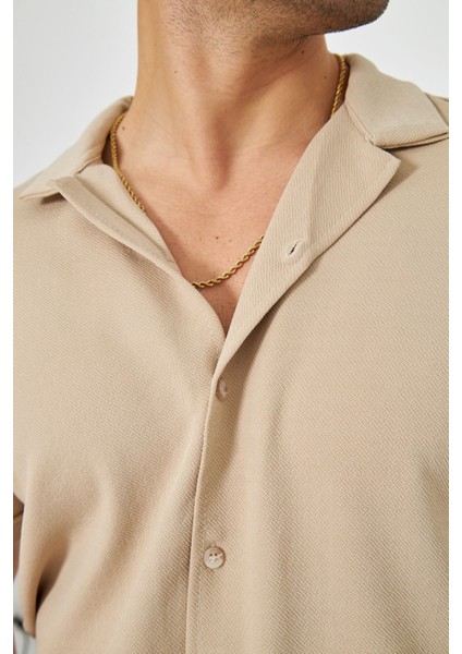 Erkek Örme Kumaş Düğmeli Apaçi Yaka Şık Crep Desen Günlük Kullanıma Uygun Kısa Kol Gömlek fiyatları