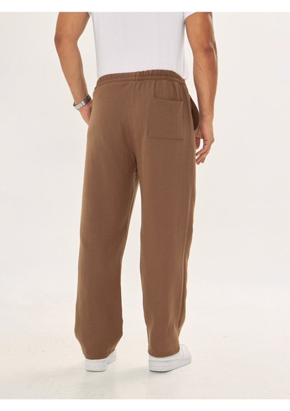 Erkek Baggy Müslin Keten Bel Bağcıklı Lastikli Düz Paça Pantolon fiyatları