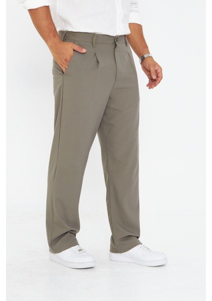 Erkek Pileli Baggy Bez Ayağı Kumaş Şık Pantolon