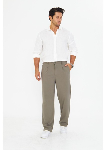 Erkek Pileli Baggy Bez Ayağı Kumaş Şık Pantolon modelleri