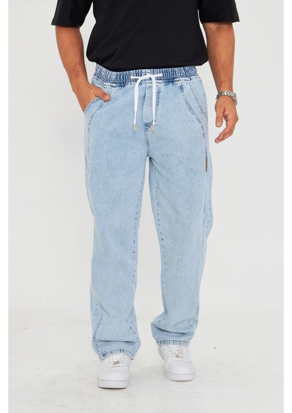 Erkek Baggy Yandan Parçalı Etiket Detaylı Düz Kot Pantolon 707 fiyatları