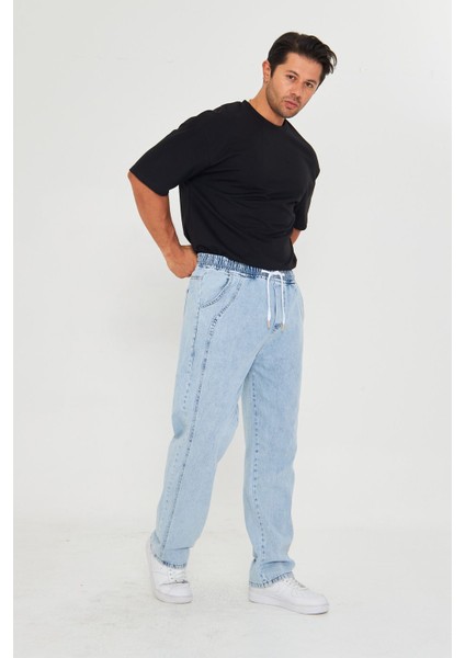 Erkek Baggy Yandan Parçalı Etiket Detaylı Düz Kot Pantolon 707 modelleri