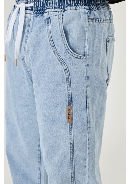 Erkek Baggy Yandan Parçalı Etiket Detaylı Düz Kot Pantolon 707 fırsatları