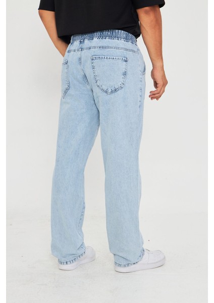 Erkek Baggy Yandan Parçalı Etiket Detaylı Düz Kot Pantolon 707 indirimleri